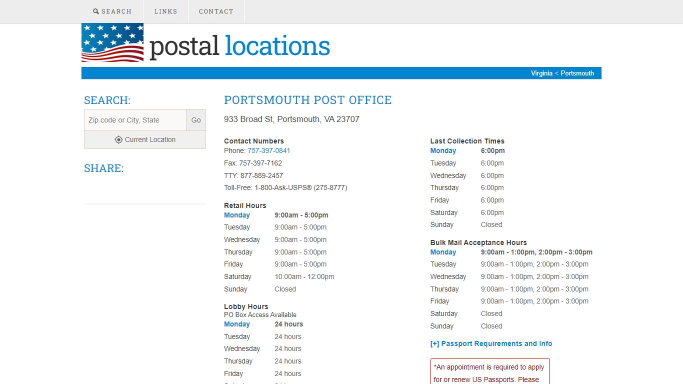 Post Office in Portsmouth, VA - Hours and Location