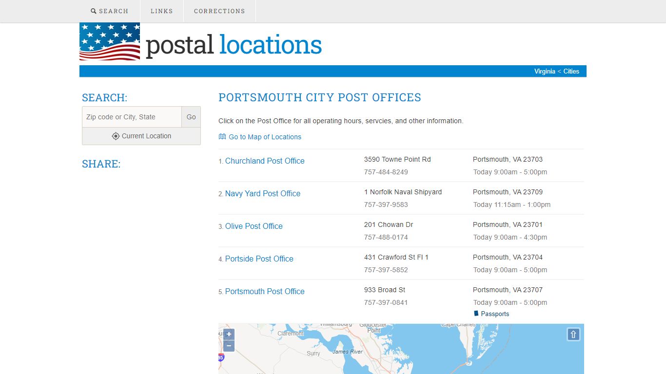 Post Offices in Portsmouth, VA - Location and Hours Information